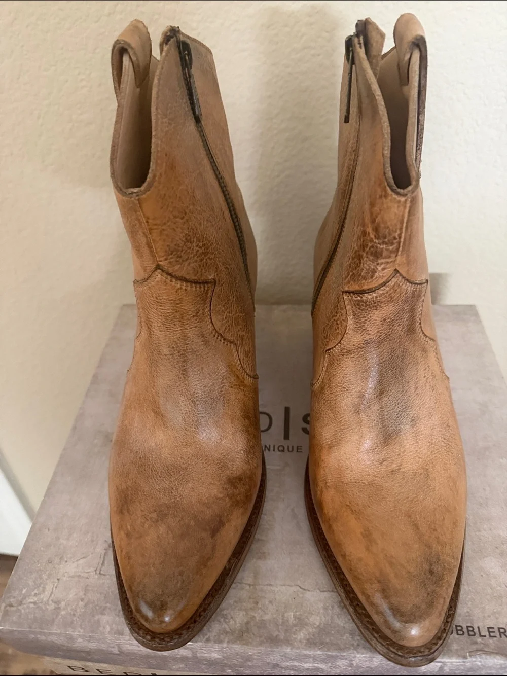 BED|STU Tan Leather Western Ankle Boots